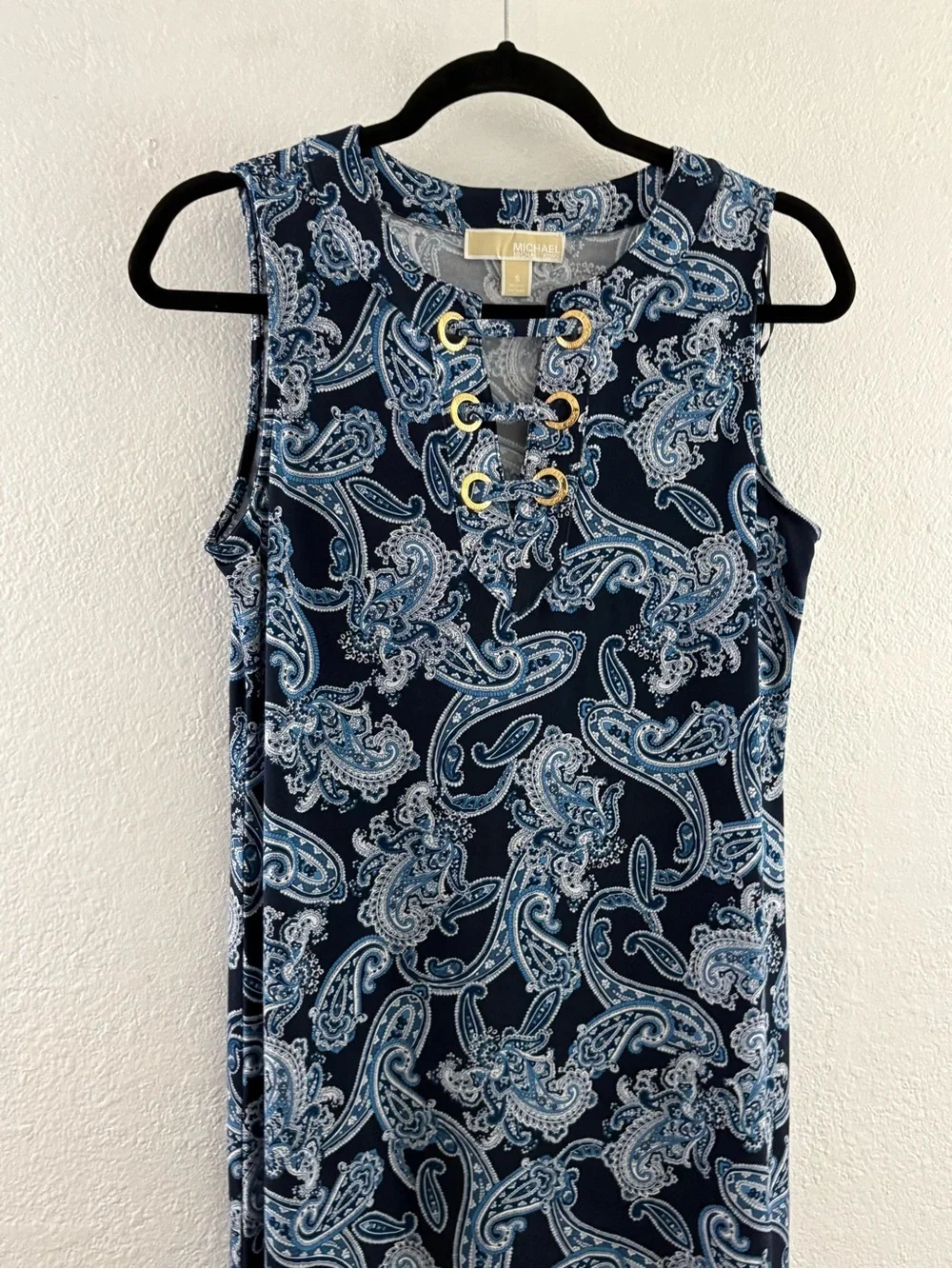 MICHAEL Michael Kors blue paisley sleeveless dress gold-tone hardware size S - Picture 2 of 7
